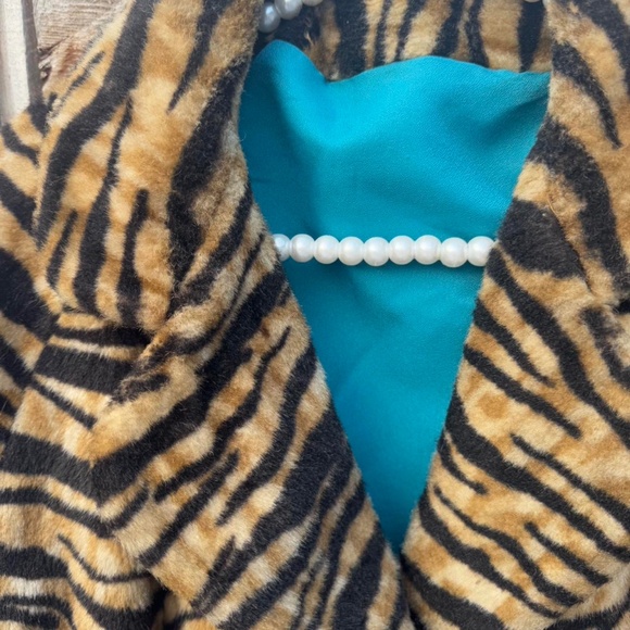 zebra printed faux fur fleece pea coat vintage black and brown - Picture 4 of 6